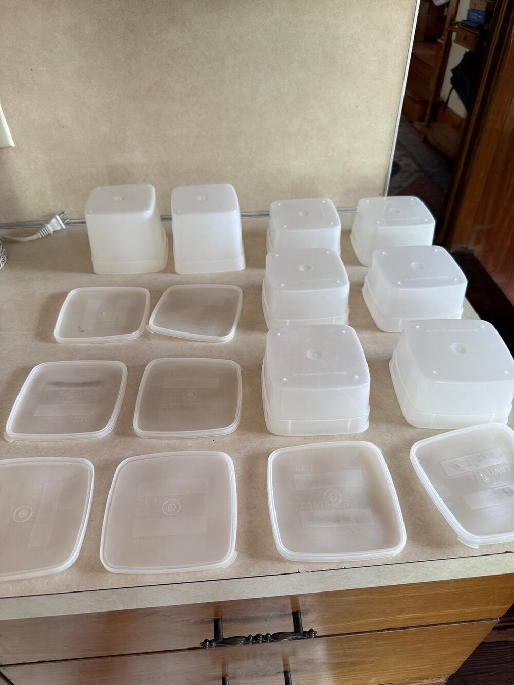 Vintage 1981 Mobil Oil Chemical Co. Plastic Freezer Containers Lids Sheer White